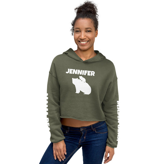 Custom Name Bold Mama Bear Personalized Women's Cropped Hoodie | Bella + Canvas 7502 TeeSpect