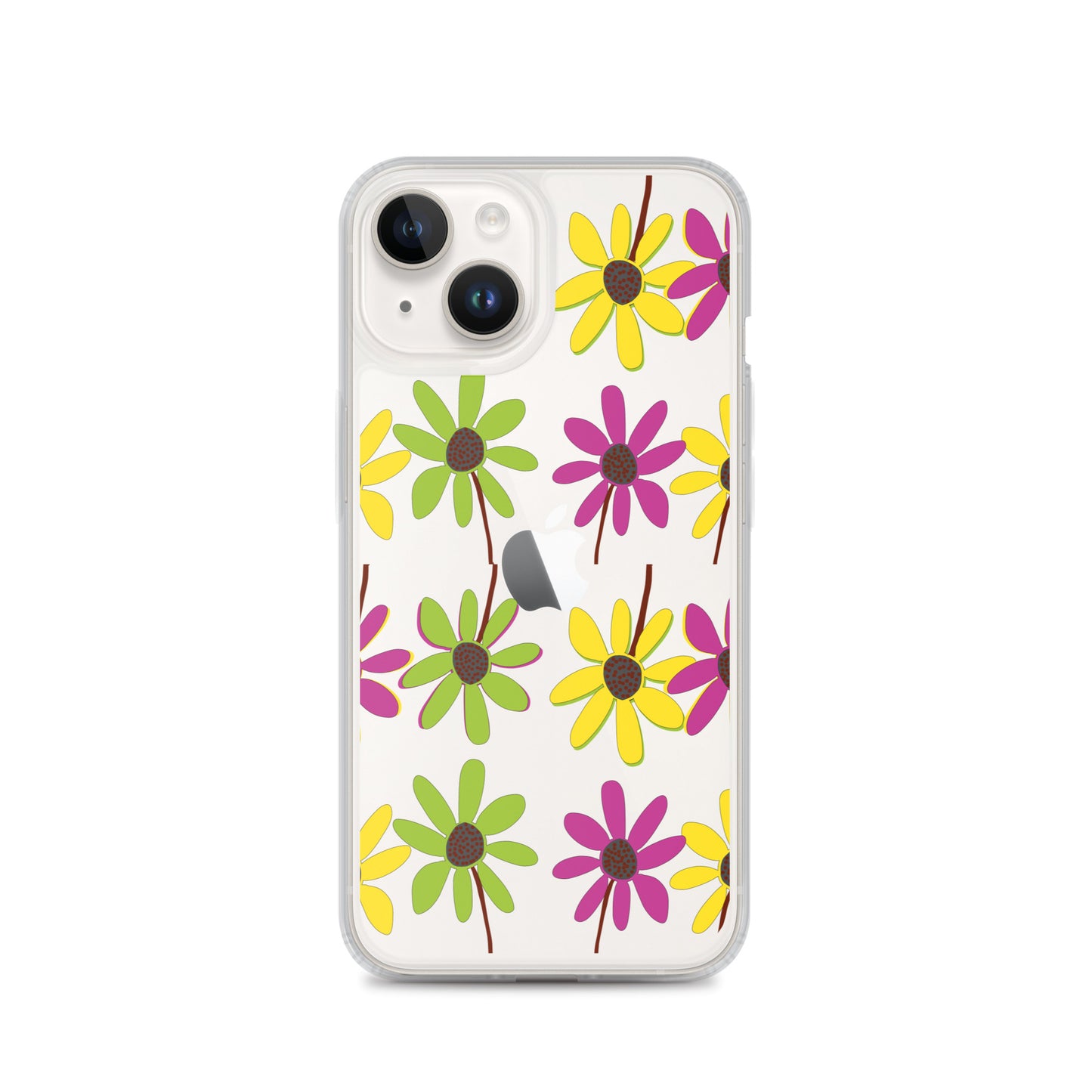 Coque transparente pour iPhone avec pétales de fleurs colorées dessinées à la main