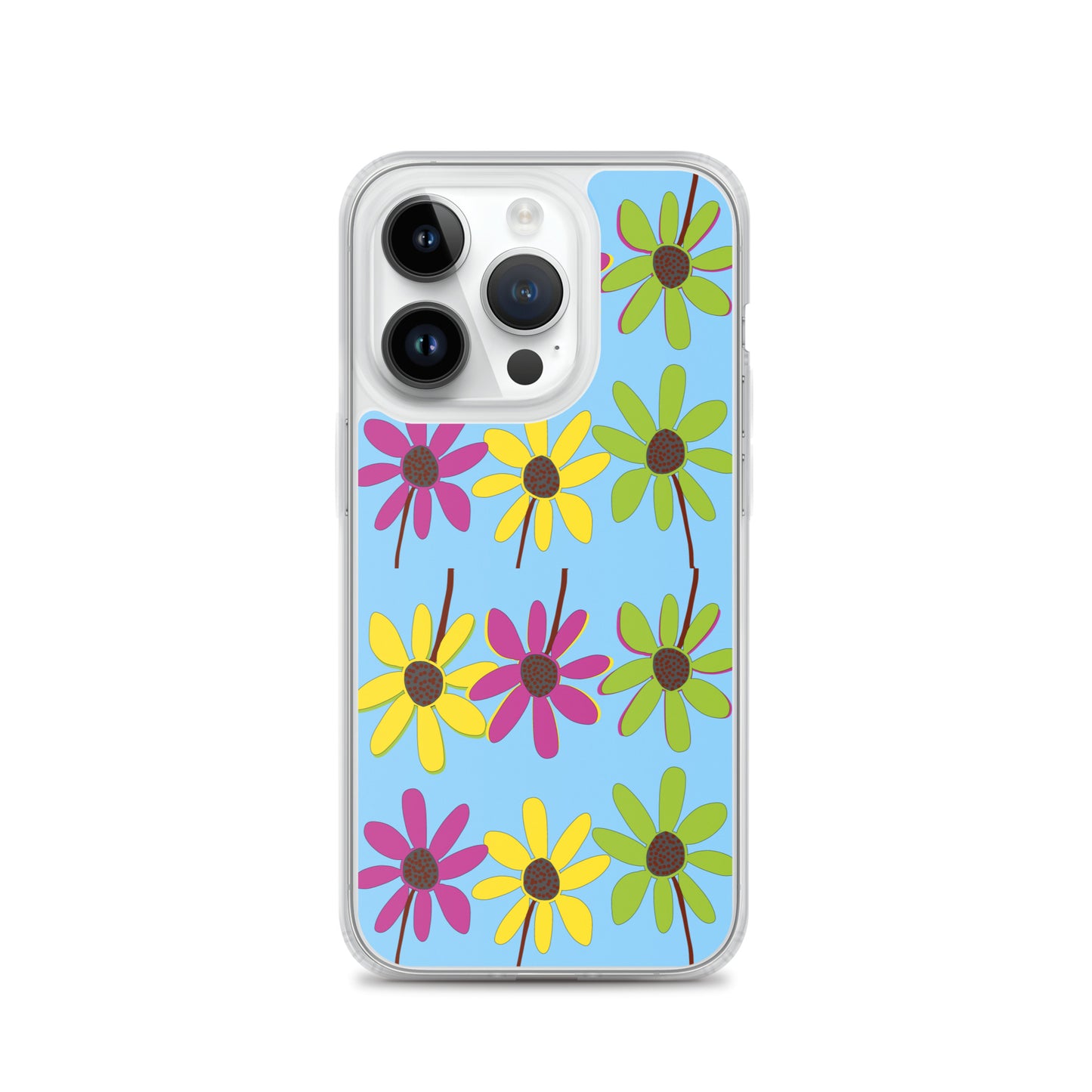 Funda para iPhone con coloridos pétalos de flores dibujados a mano, azul cielo
