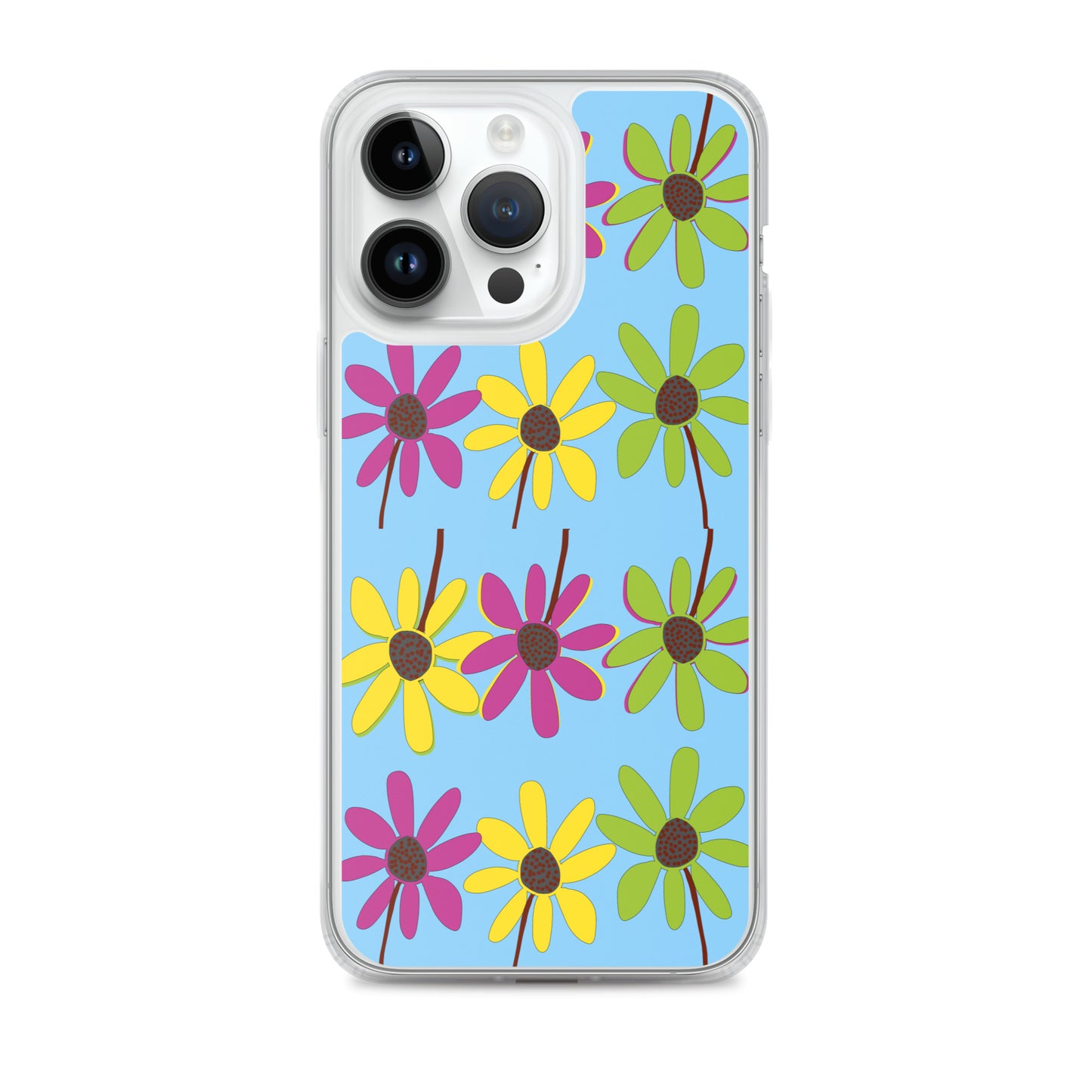 Funda para iPhone con coloridos pétalos de flores dibujados a mano, azul cielo
