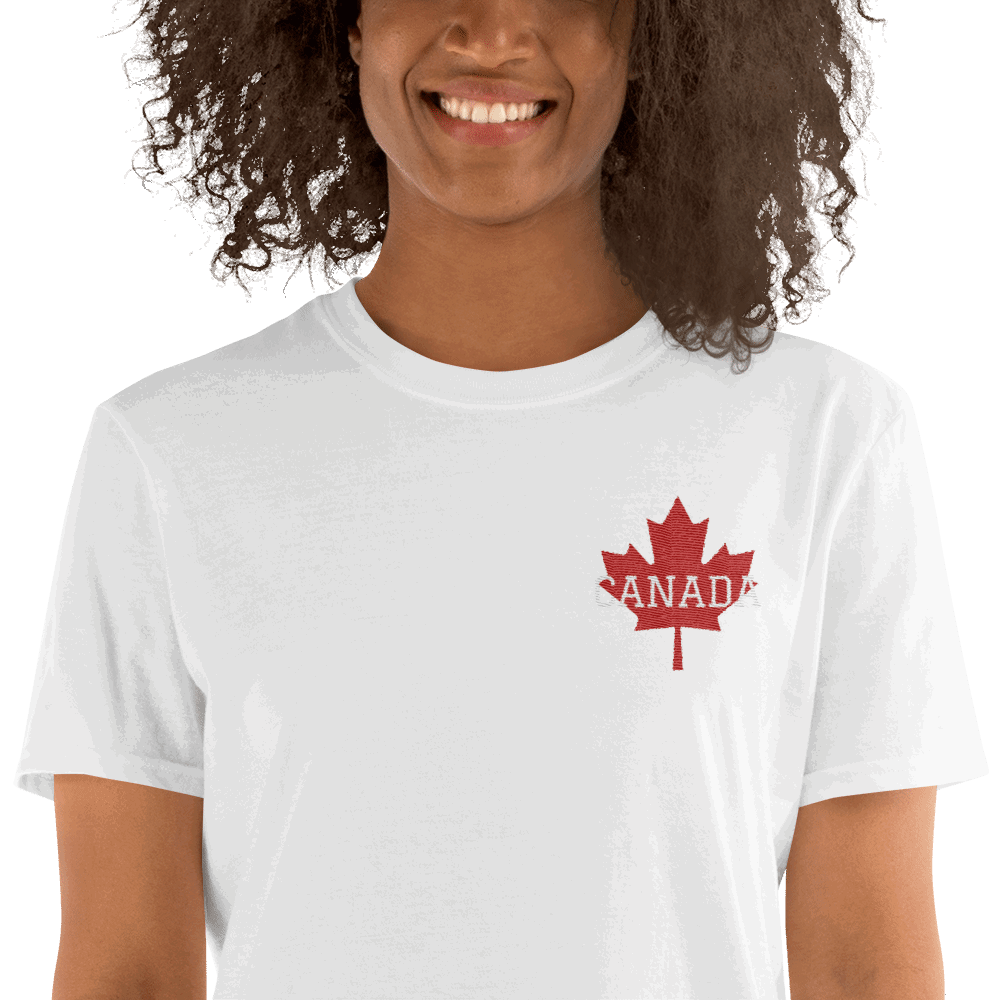 Bold CANADA Maple Leaf Embroidered Unisex Basic Softstyle Short-Sleeve T-Shirt TeeSpect