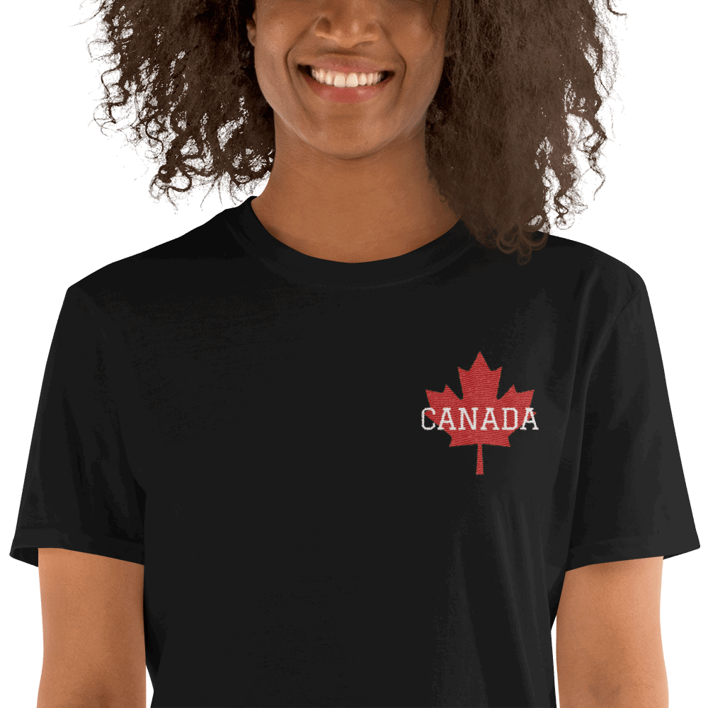 Bold CANADA Maple Leaf Embroidered Unisex Basic Softstyle Short-Sleeve T-Shirt TeeSpect