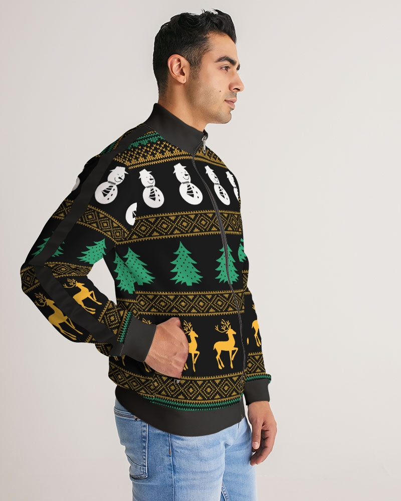 Tree Design Track Jacket Snowman Tree Wonderland Black Men's Stripe-Sleeve Track Jacket – TeeSpect