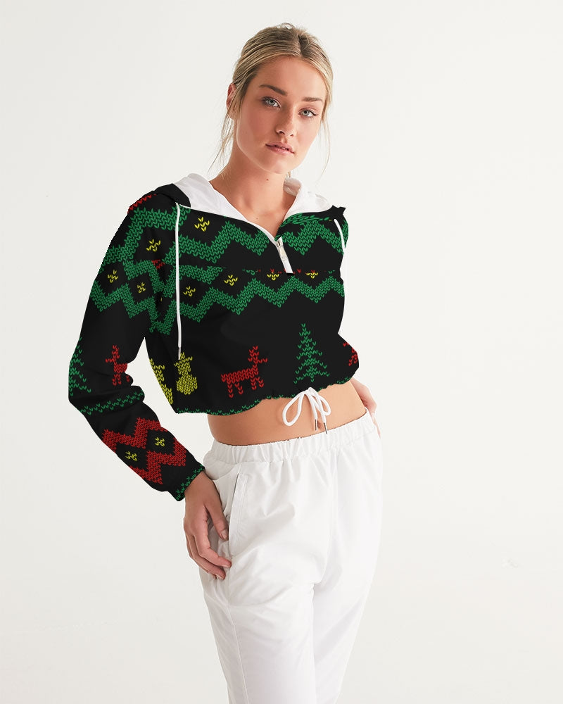 Christmas Merry Sweatshirt (Sweater) Black Women's Cropped Windbreaker TeeSpect