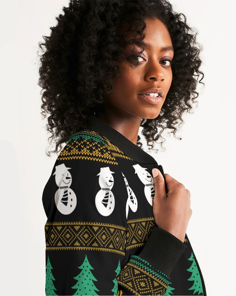 Snowman Tree Wonderland Black Women's Bomber Jacket TeeSpect