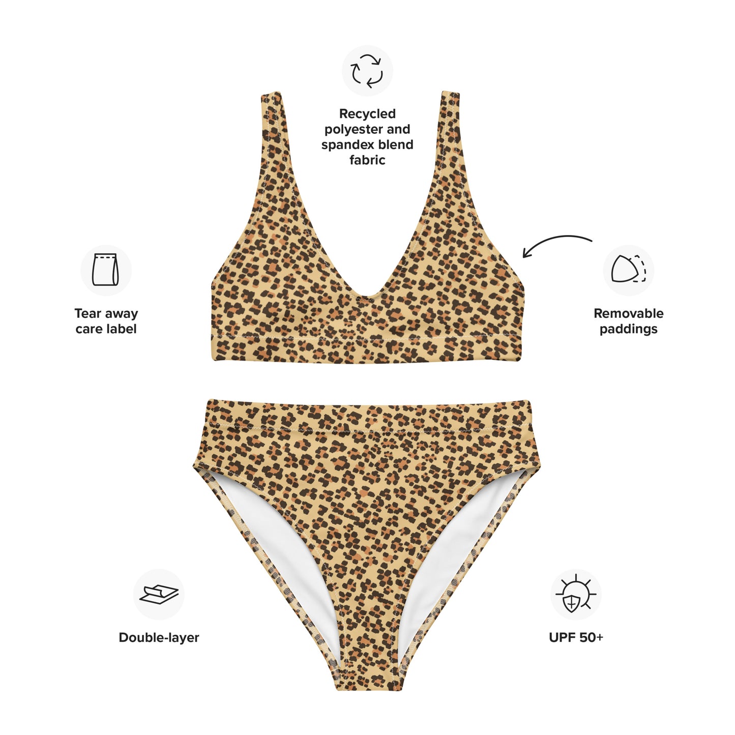 Bikini de talle alto con estampado de leopardo en material reciclado