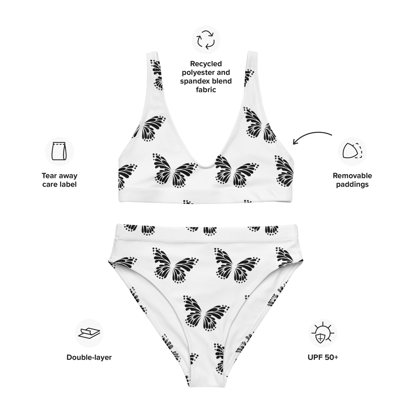 Bikini Taille Haute Recyclé Papillon - Plusieurs Couleurs