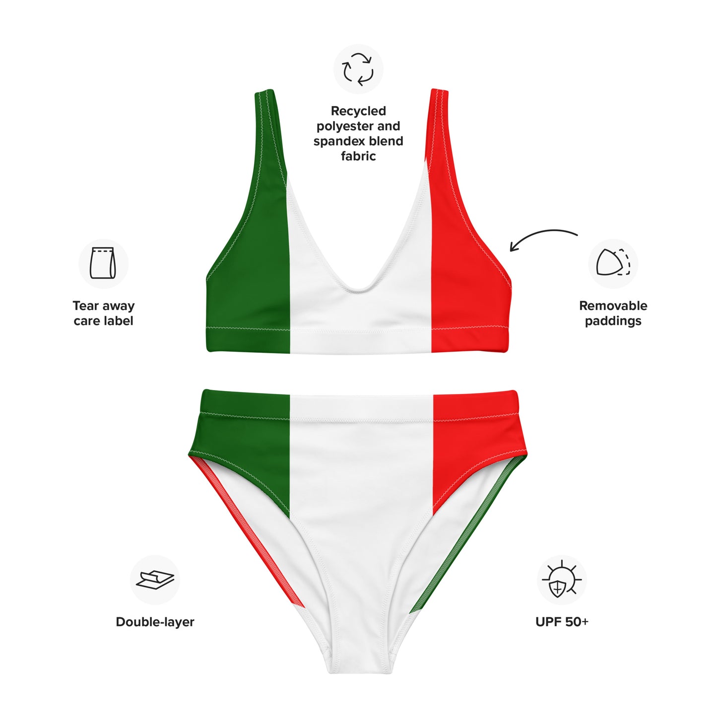 Italia - Bikini de talle alto reciclado con la bandera de Italia