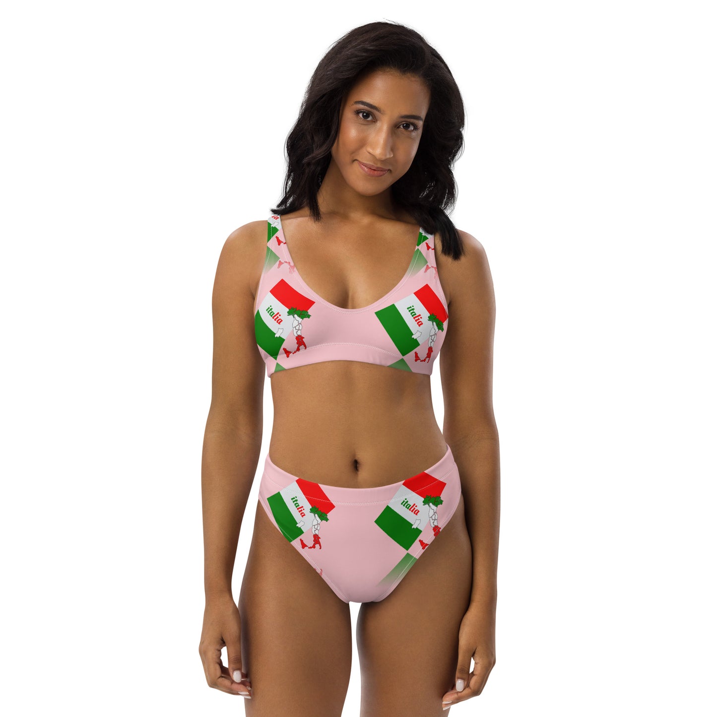 Elégant Bikini Taille Haute Recyclé Drapeau Italia-Italie Et Carte