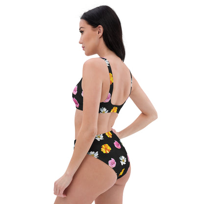 Bikini taille haute recyclé à pinces florales d'été