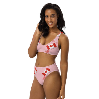 Elegante bikini de talle alto reciclado de hoja de arce de Canadá