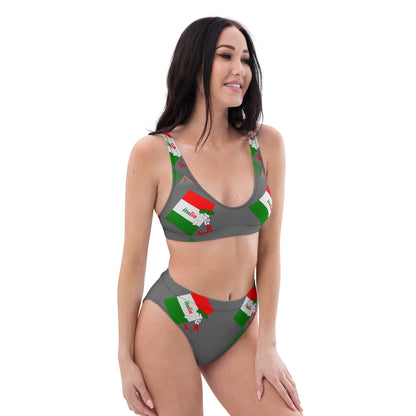 Elegante bikini de talle alto reciclado con mapa y bandera de Italia-Italia