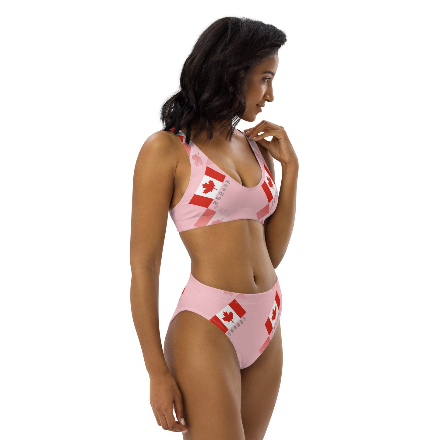 Elegante bikini de talle alto reciclado de hoja de arce de Canadá