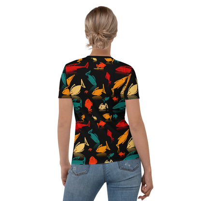 T-shirt à col rond multicolore Fish Mania pour femme