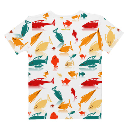 Multi-Color Fish Mania Women's Crew Neck White T-Shirt