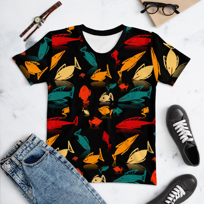 Camiseta multicolor con cuello redondo Fish Mania para mujer