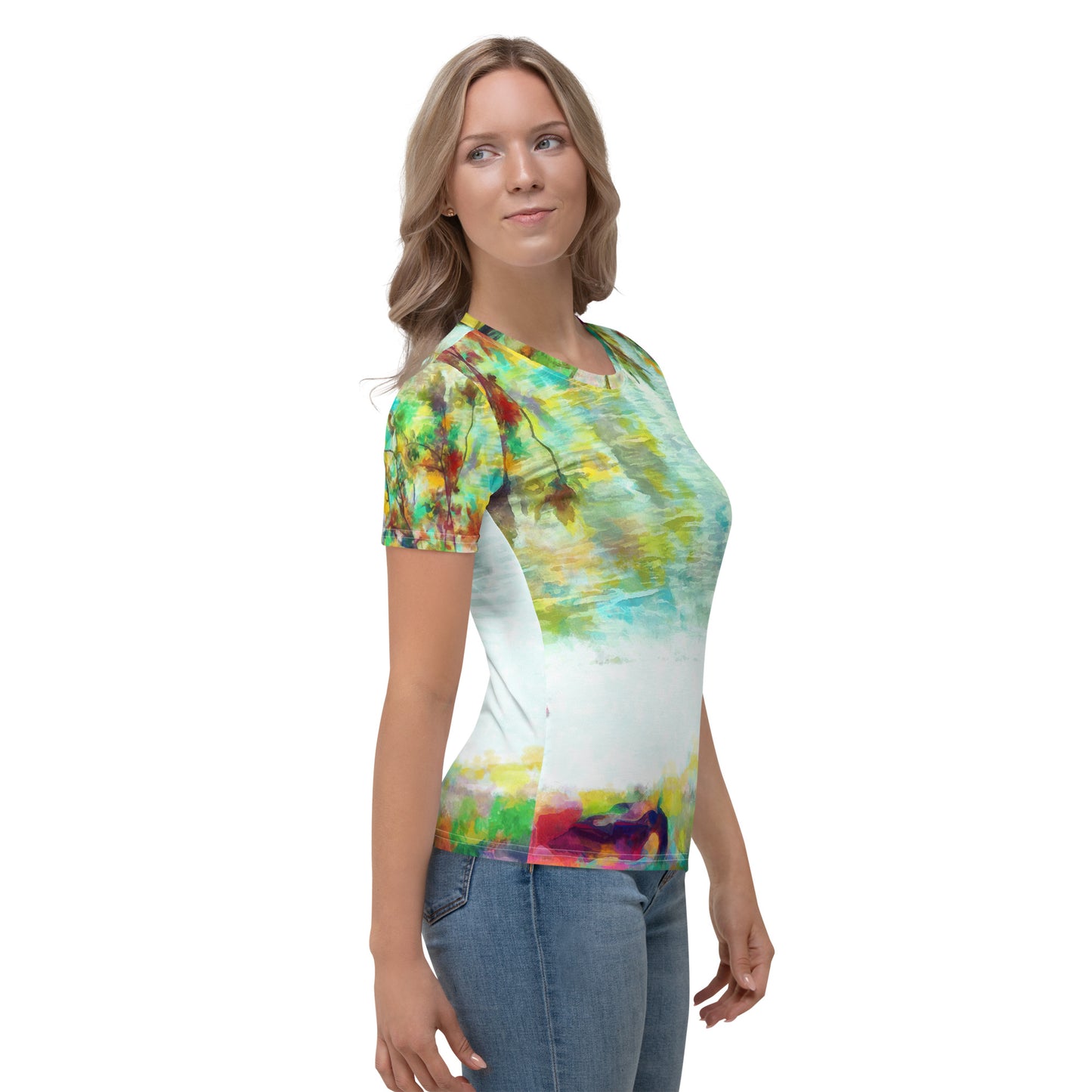 She's In Moment T-shirt à col rond pour femme avec imprimé aquarelle