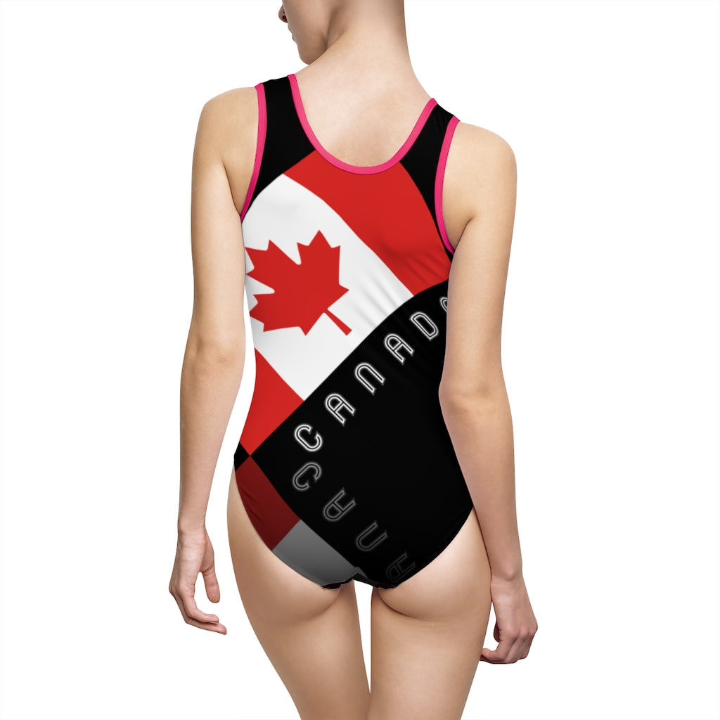 Women's Classic Elegant Maple Leaf Canada Classic One-Piece Swimsuit Black TeeSpect