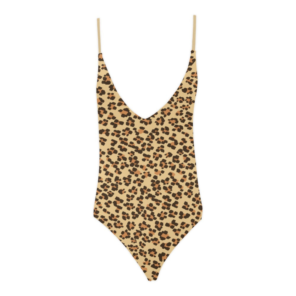 Leopard On Sexy Lacing Backless One-Piece Swimsuit