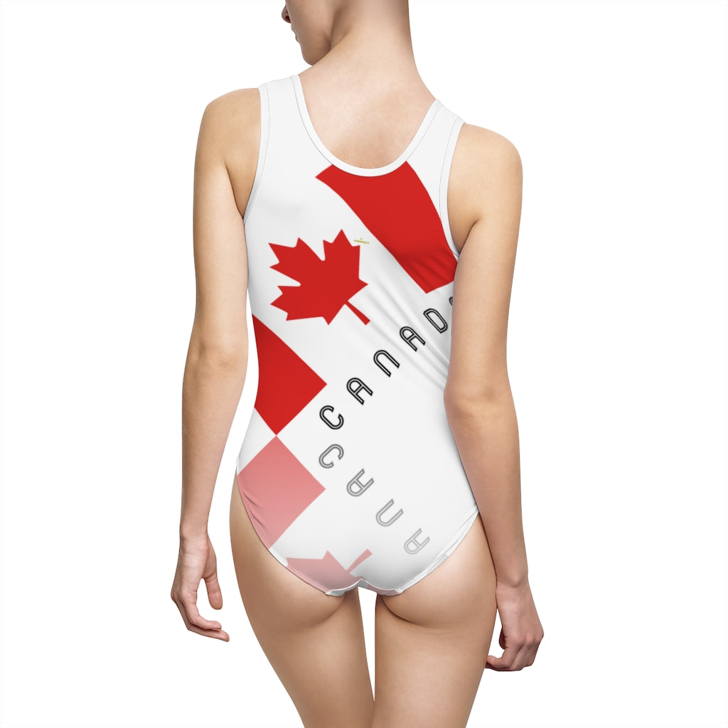Women's Classic Elegant Maple Leaf Canada One-Piece White Swimsuit TeeSpect