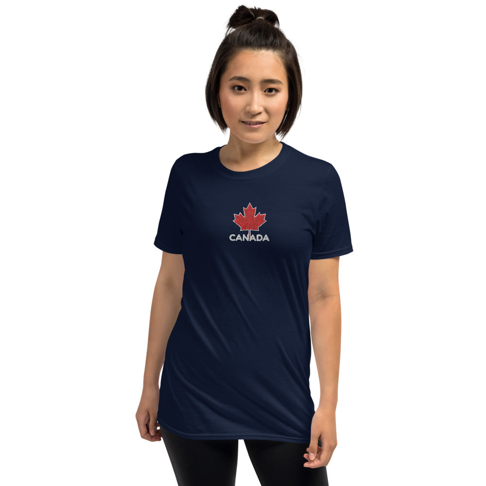 Embroidered CANADA And Maple Leaf On Center Chest, Unisex Soft Cotton, Softstyle Short-Sleeve T-Shirt TeeSpect