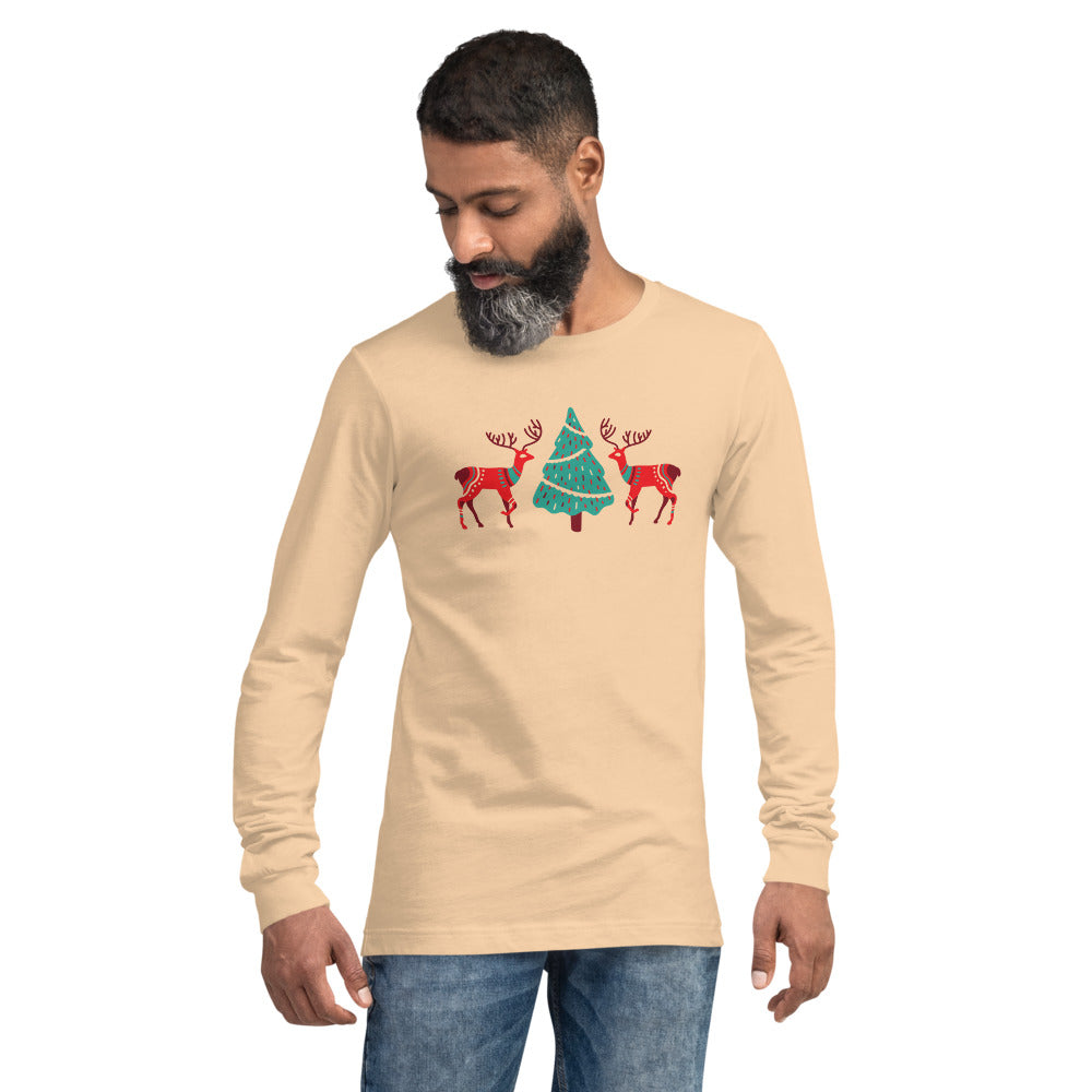 Merry Reindeer Tree Unisex Long Sleeve Tee TeeSpect