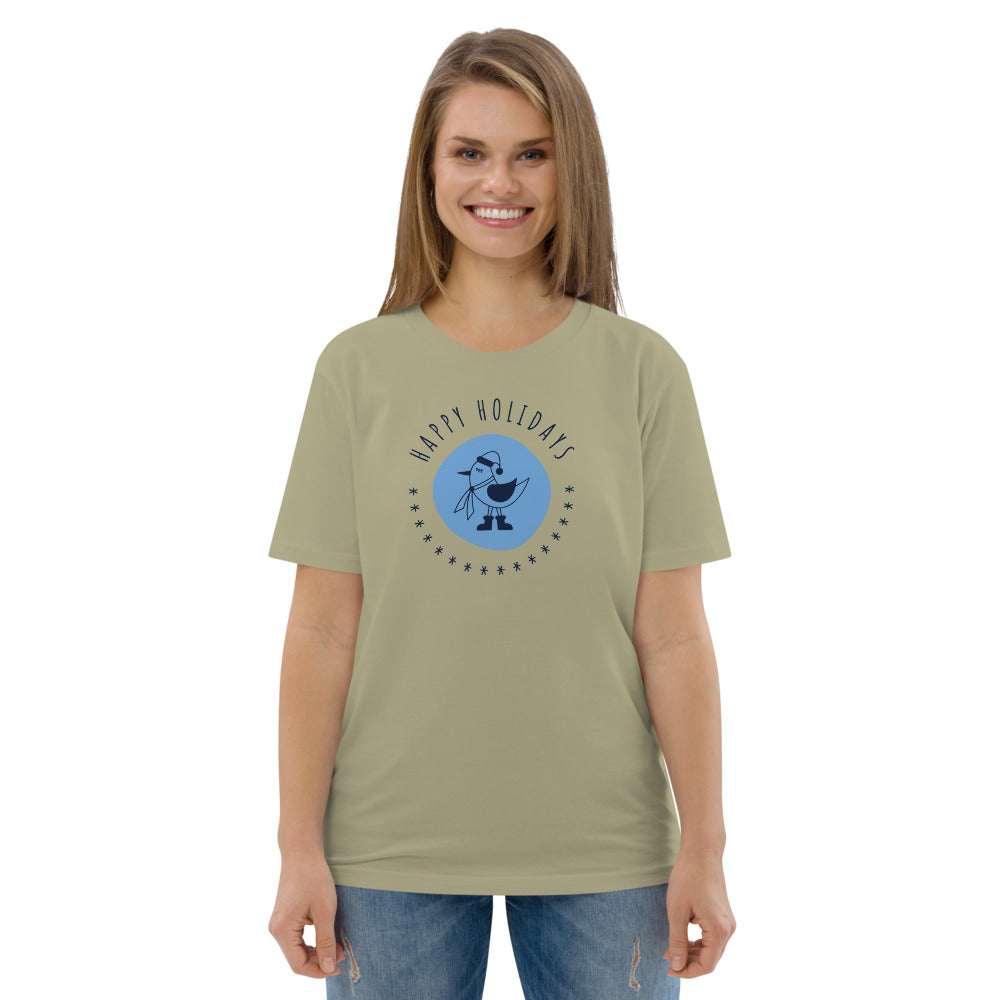 Happy Holiday Tweet Blue Unisex Organic Cotton T-Shirt TeeSpect