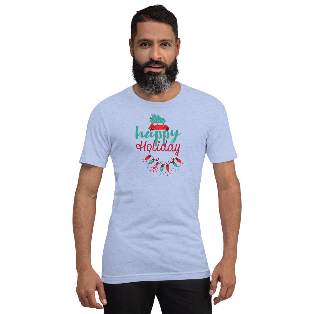 Happy Holiday Lights Truck Custom Text Personalized Unisex Staple T-Shirt TeeSpect
