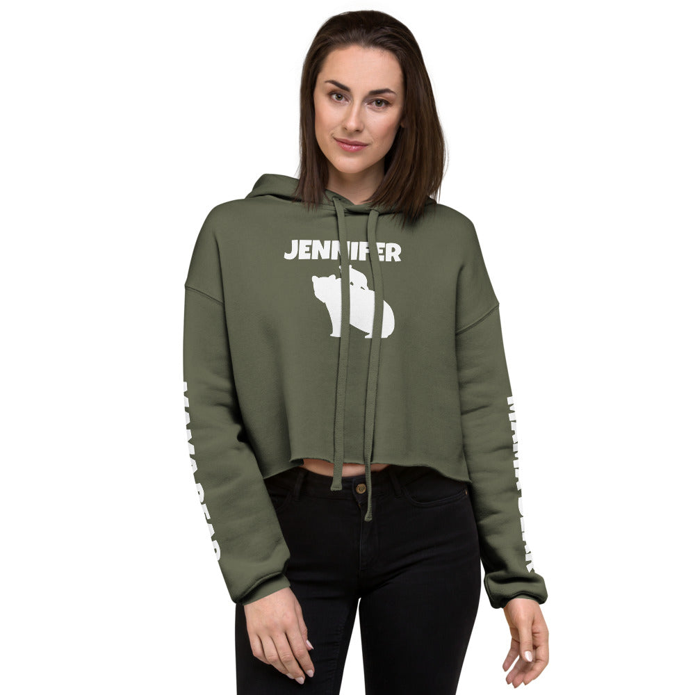 Custom Name Bold Mama Bear Personalized Women's Cropped Hoodie | Bella + Canvas 7502 TeeSpect